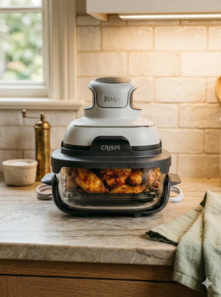 Meet the Ninja Crispi®: The Ultimate Glass Air Fryer That Does It All.Snap it. Cook it. Serve it. Store it—all in one non-toxic glass container!